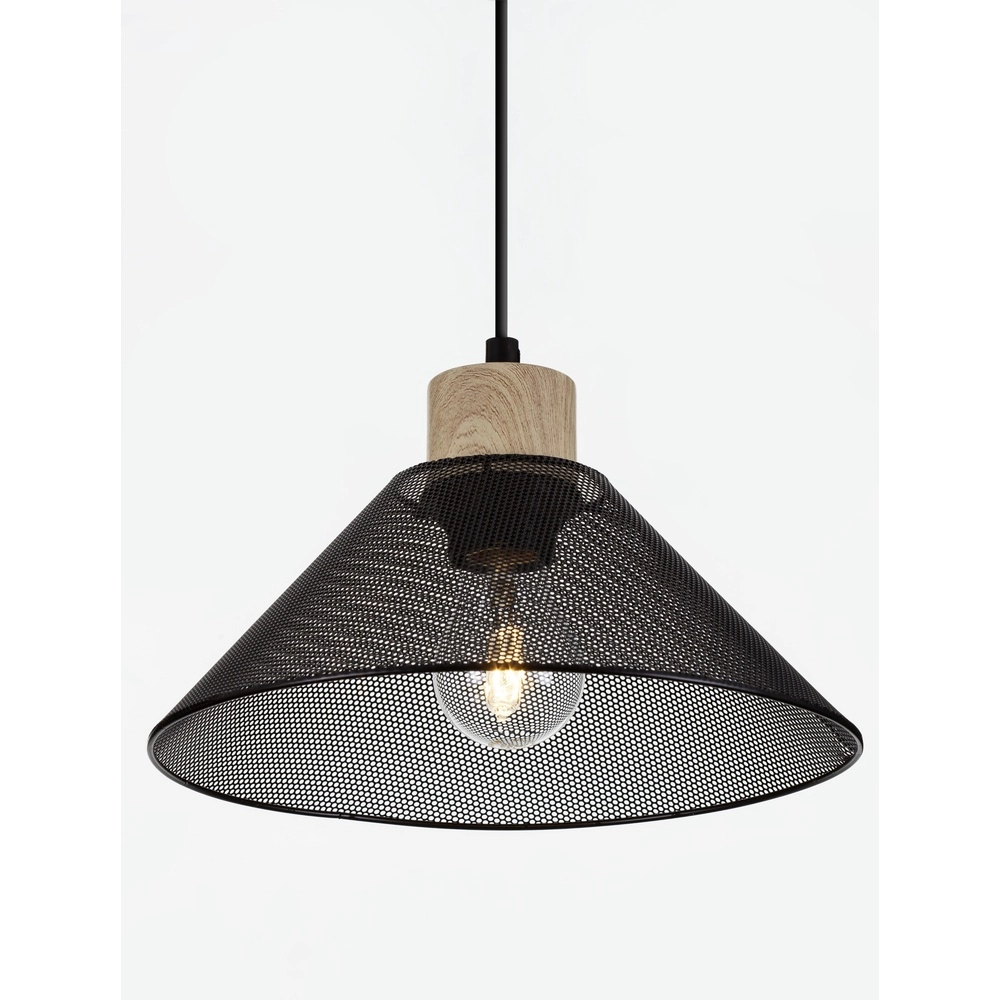 Design-Pendelleuchte Ian schwarz mit Holz Lyora 5212017436245