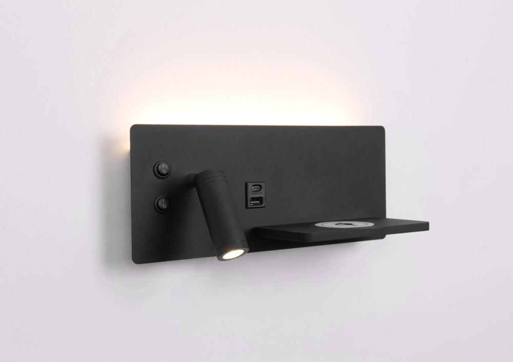 Nachttischlampe Charge Links schwarz mit kabellosem Ladegerät