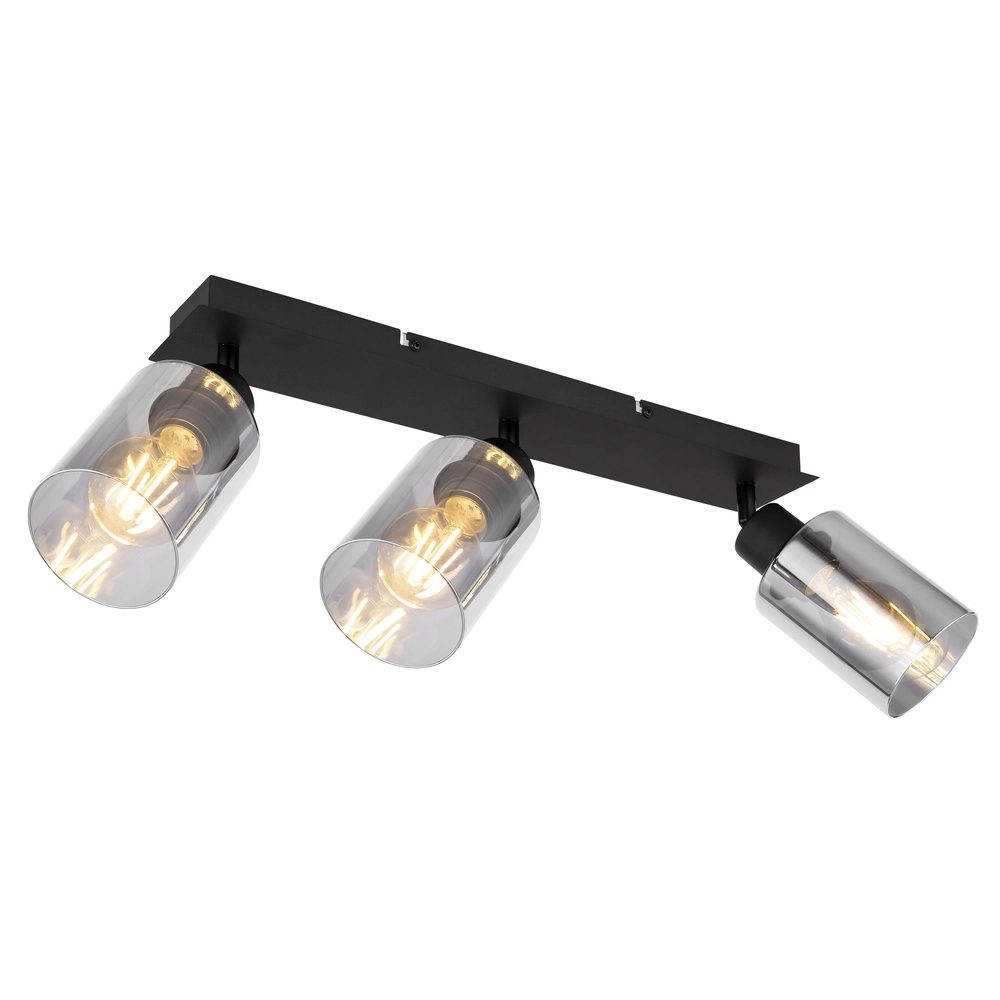Deckenlampe Hadera 3-Licht Schwarz mit Rauchglas
