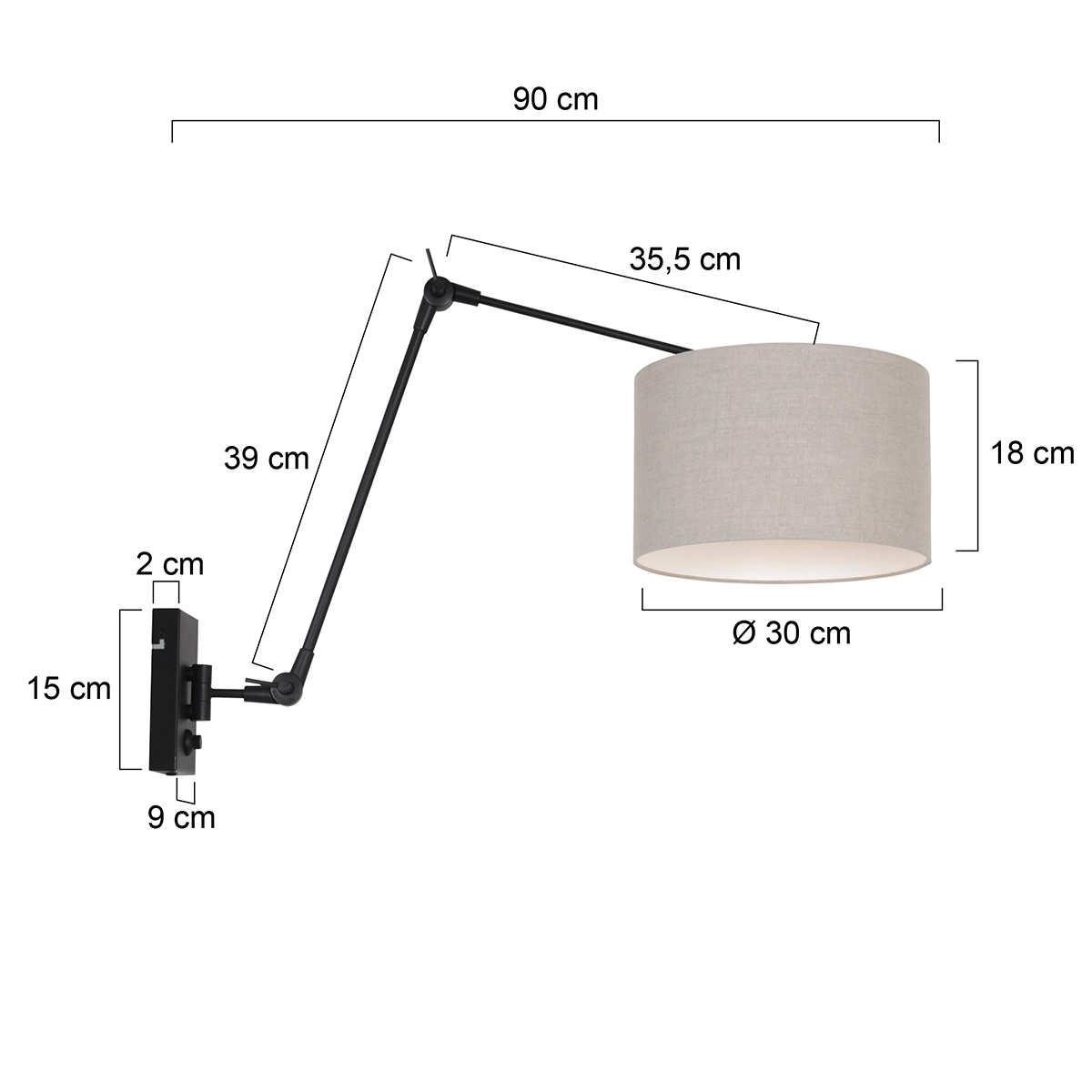 Wandleselampe Prestige Chic schwarz mit 30 cm taupefarbenem Lampenschirm Steinhauer 8712746145892