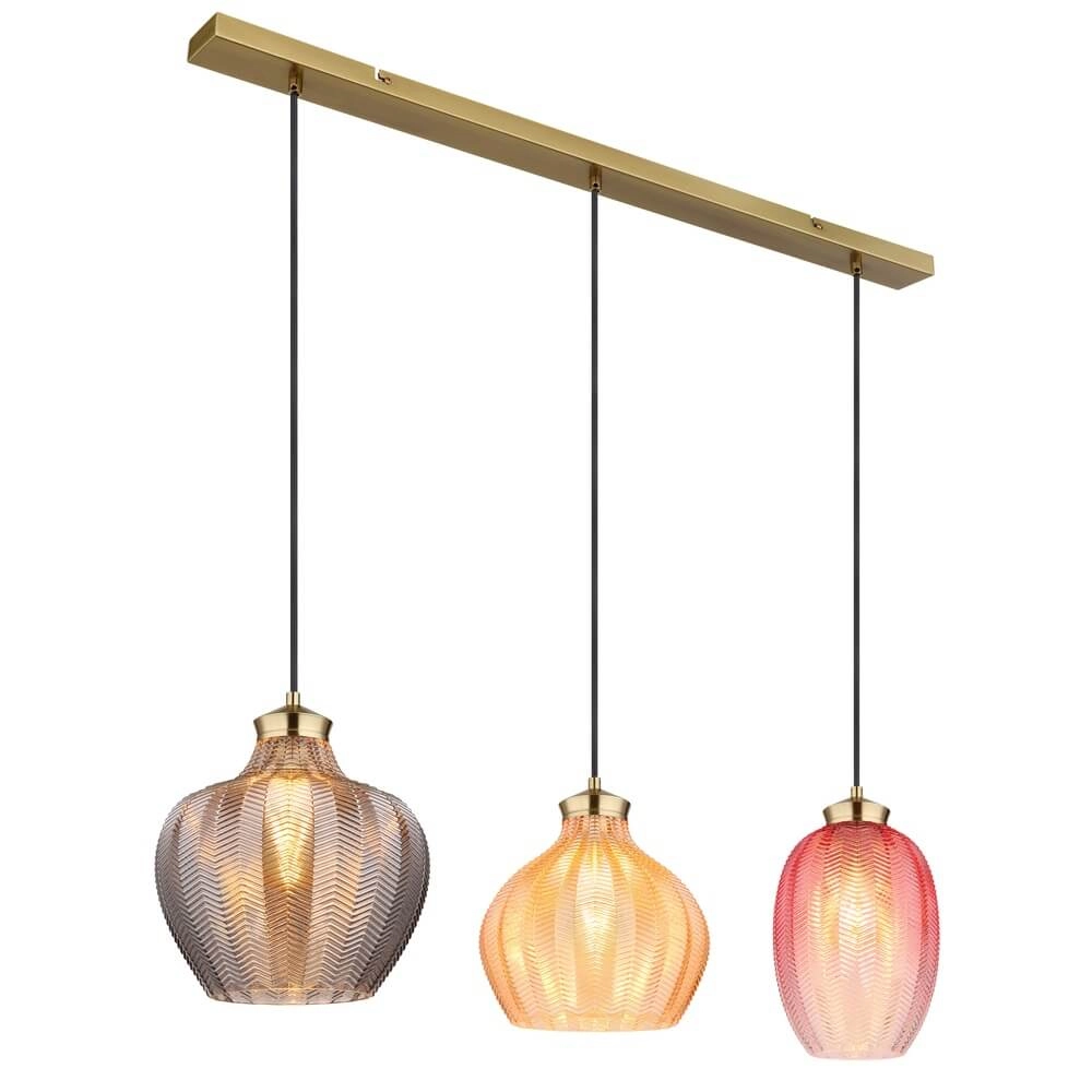 Goldene Pendelleuchte Jessica mit farbigem Glas 3-flammig