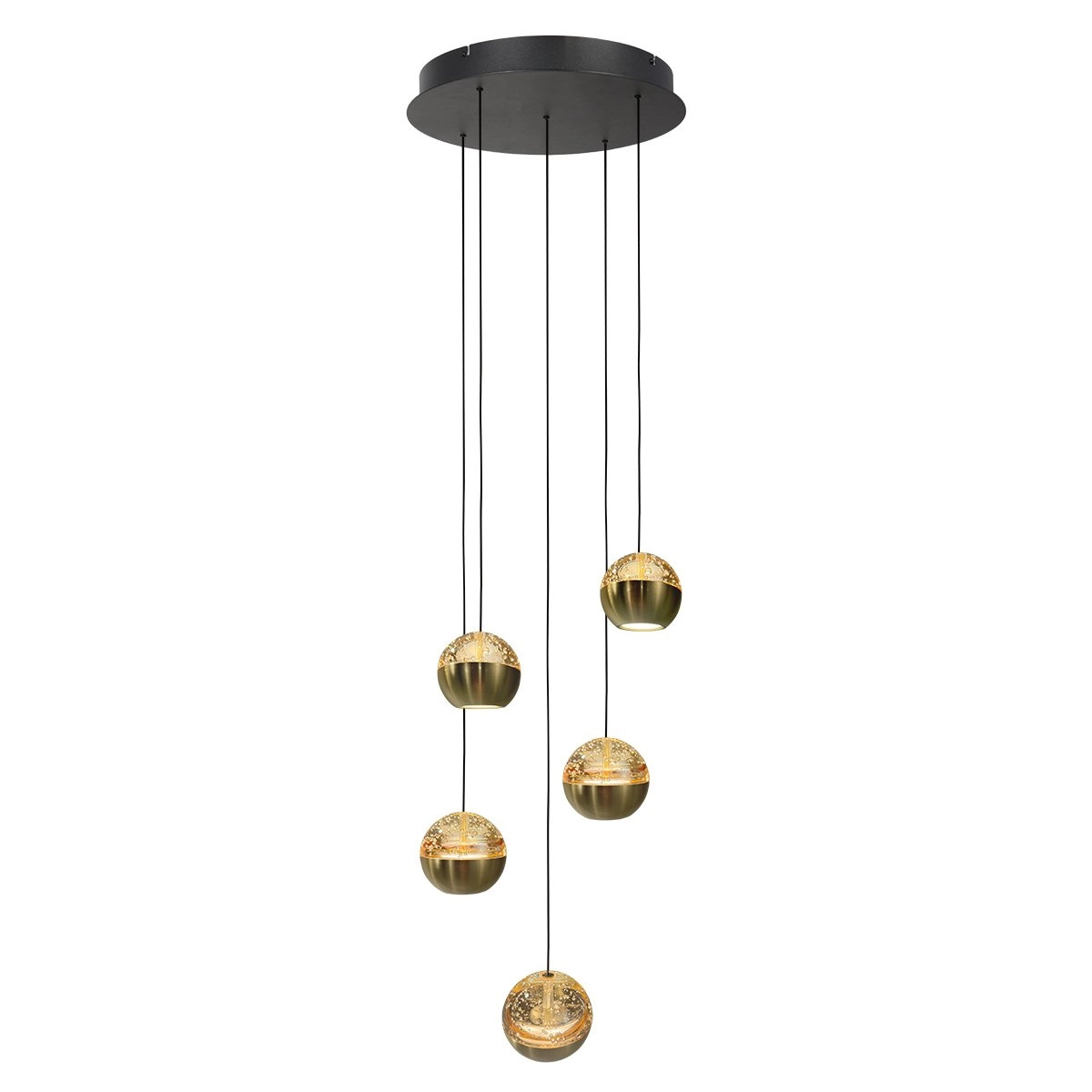 5-Licht Vide Pendellampe Belluno LED – Messinggold mit Glas Steinhauer 8712746183870