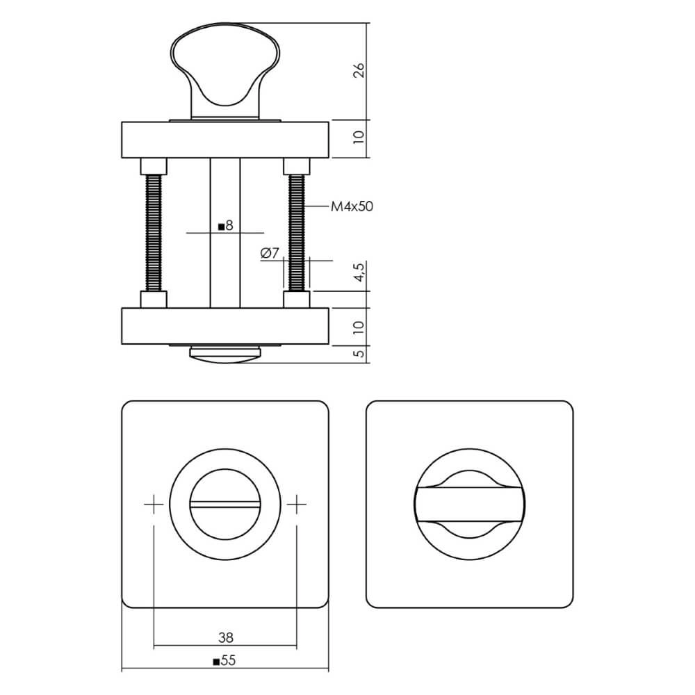 Komplettes Türdrücker-Set Bastian Toilette aus Messing Intersteel 8714186634783