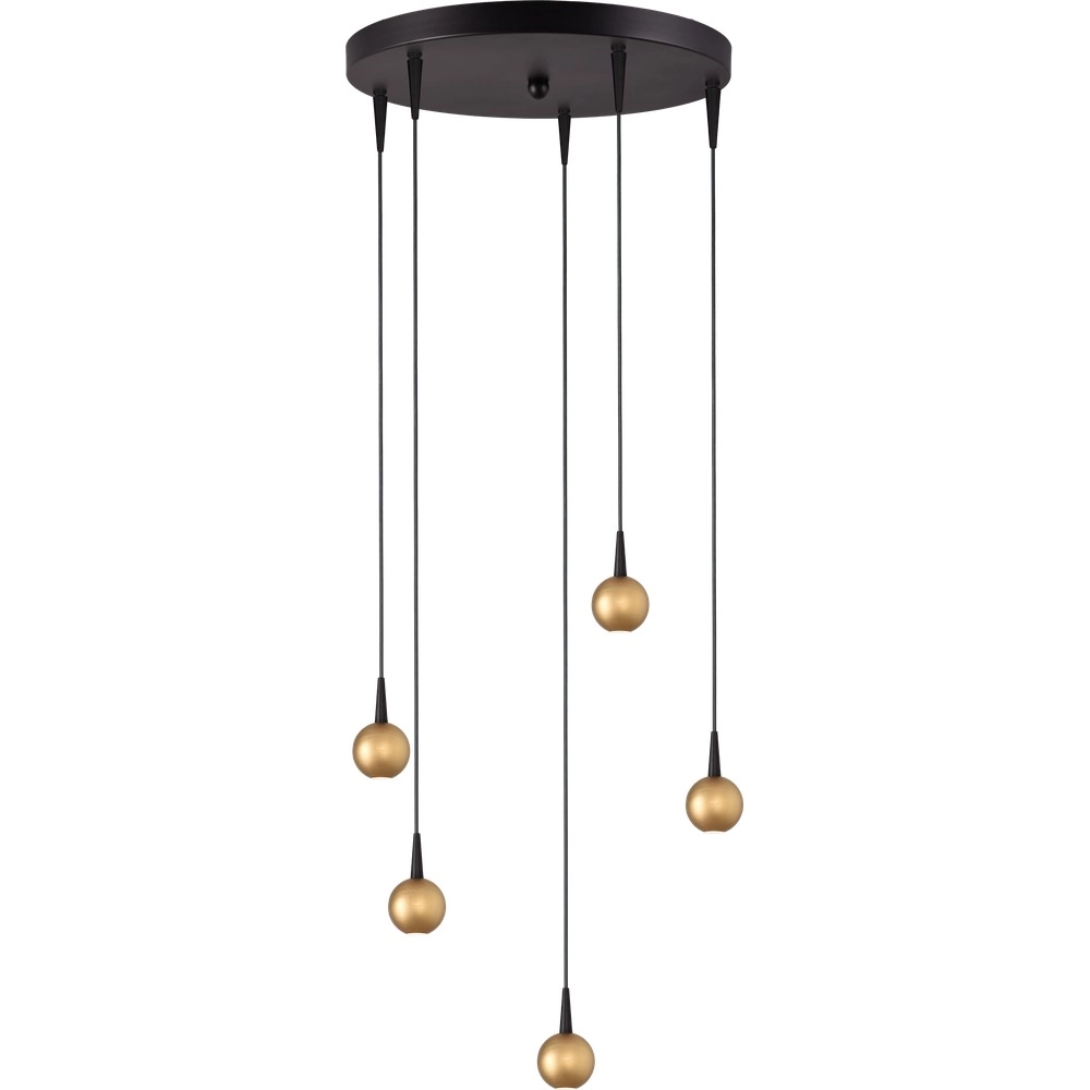 5-Licht Pendellampe Talana schwarz mit goldener Ø 35cm DTW