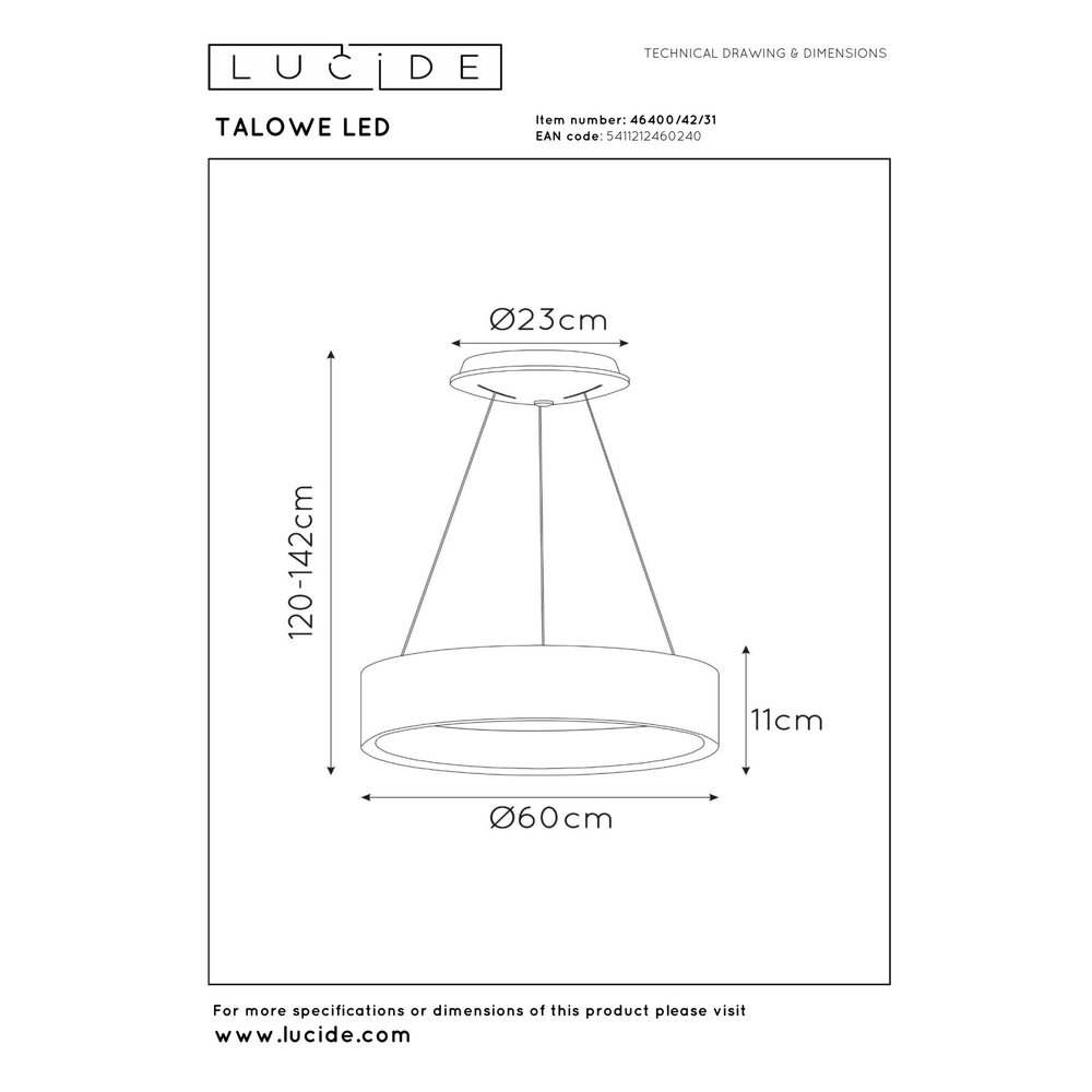 Pendellampe Talowe Led Ø 60 cm weiß Lucide 5411212460240