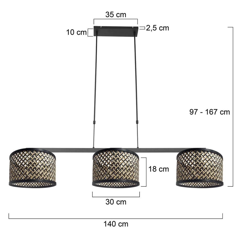 3-flammige Pendelleuchte Stang schwarz mit Bambus Steinhauer 8712746172423