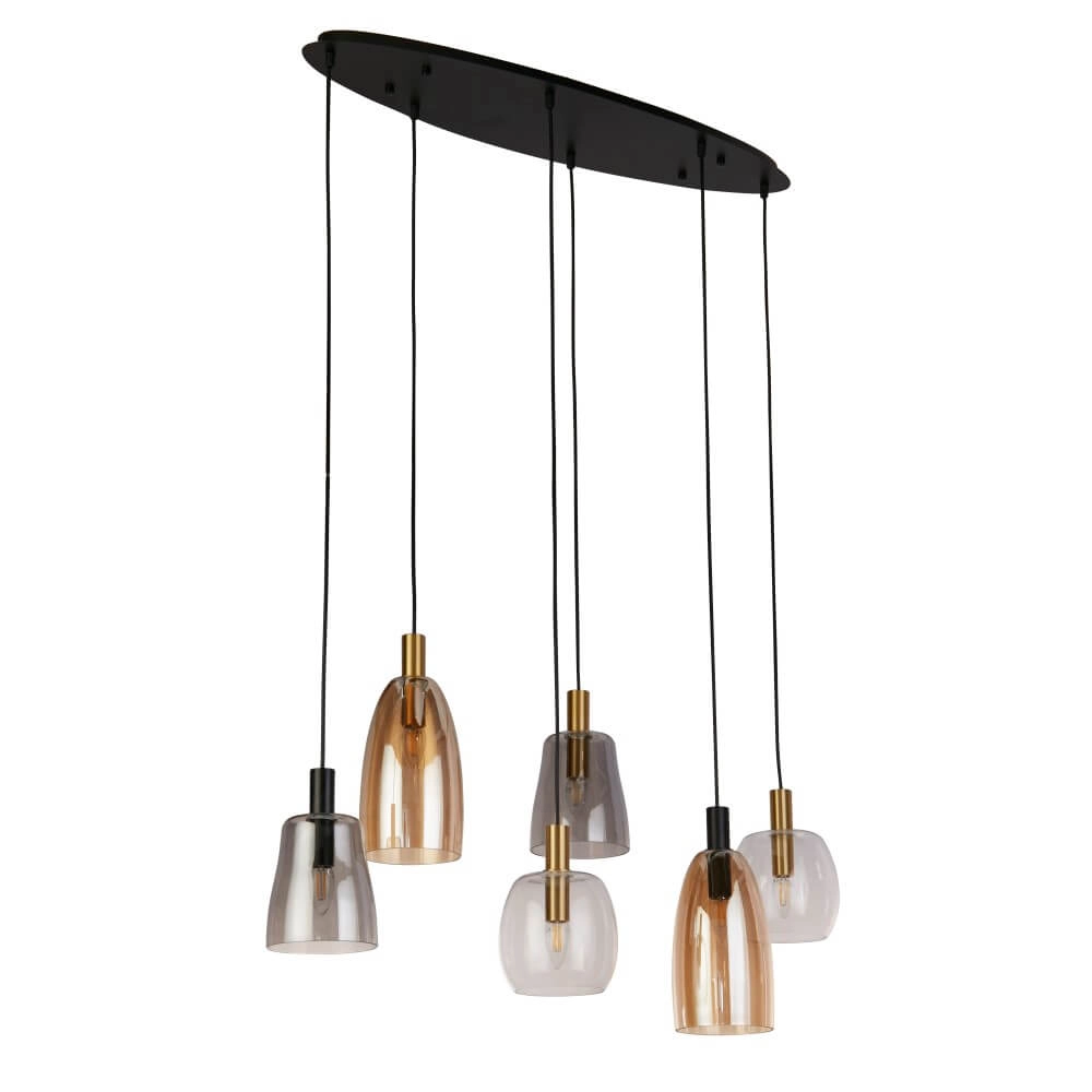 Hängelampe mit 6 Leuchten Divine mehrere Glasfarben
