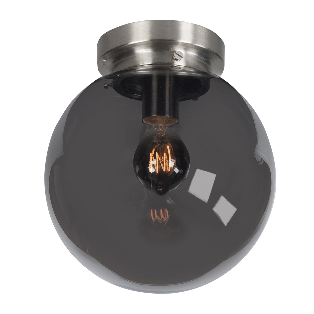 Nickel Deckenleuchte Globe Rauchglas Ø 25cm