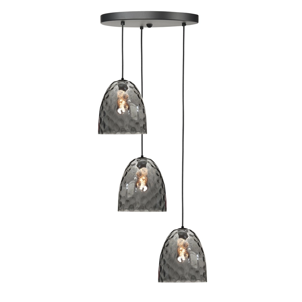3-flammige Pendelleuchte Fantasy schwarz mit braunem Glas rund