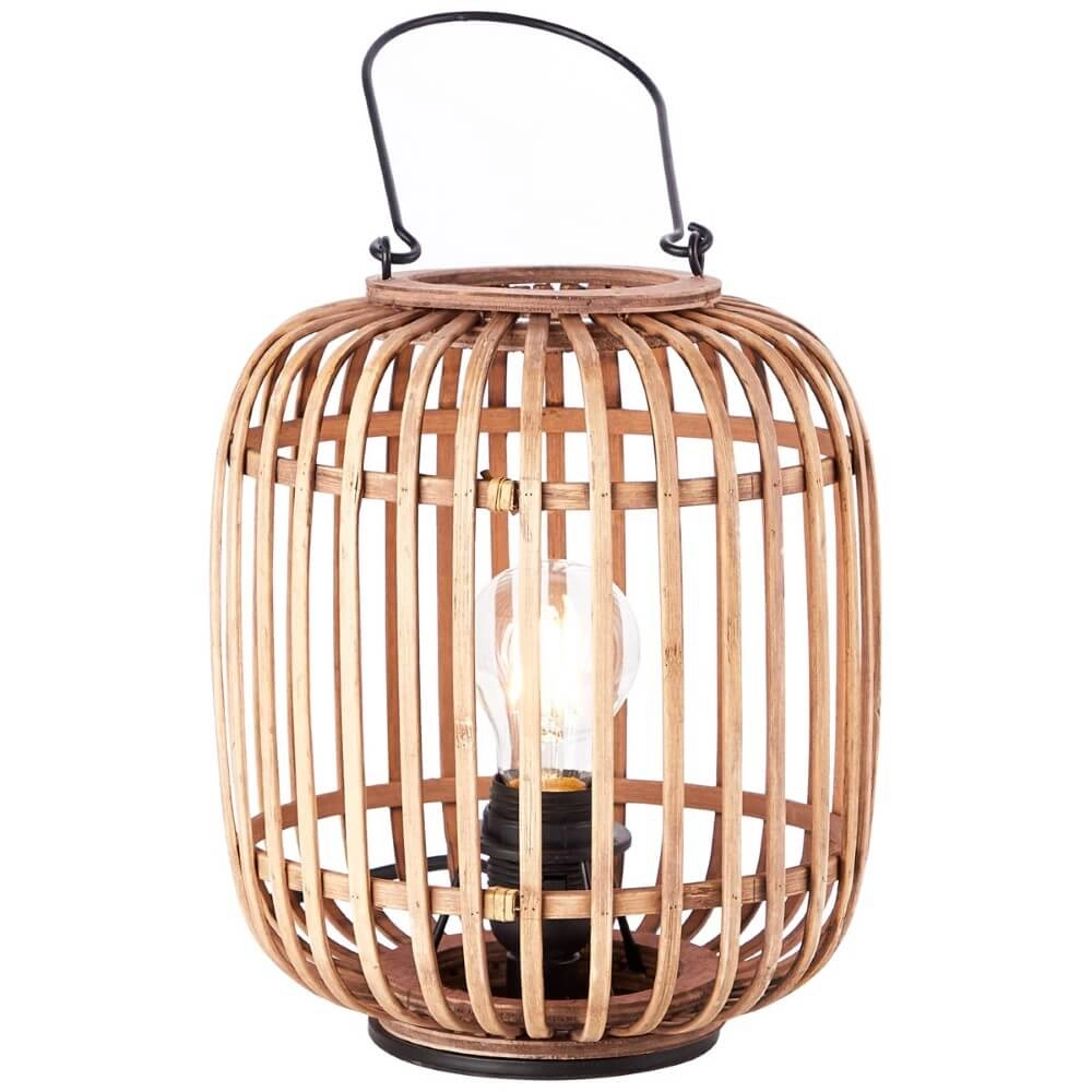 Ländliche Tischlampe Woodrow Holzbraun mit schwarzem Holz Brilliant 4004353357428