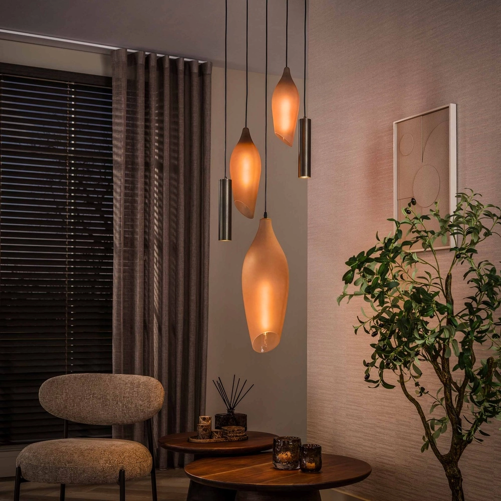 Moderne Pendellampe Cocoon Sienabraun mit mattiertem Glas