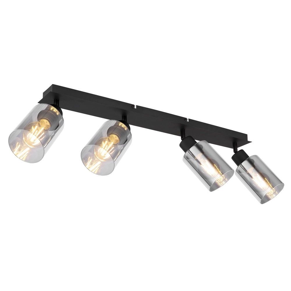 Deckenlampe Hadera 4-Licht Schwarz mit Rauchglas