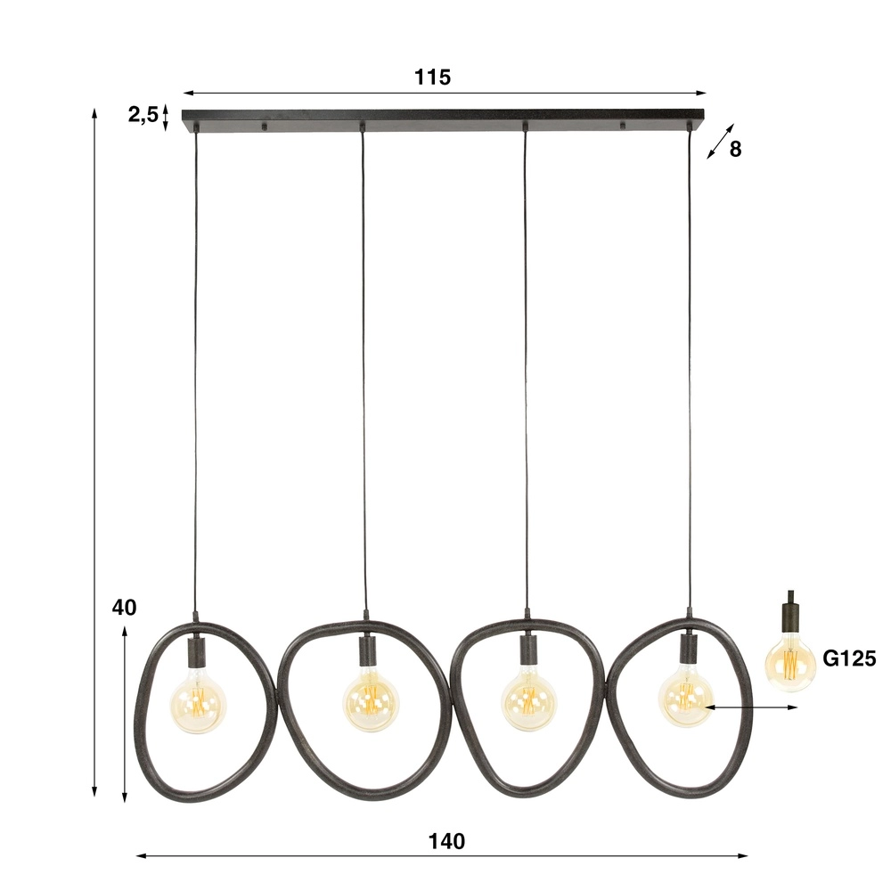 Rings Pendellampe Pebble Arktisch Schwarz – 4x E27 Lyora 8716803511019