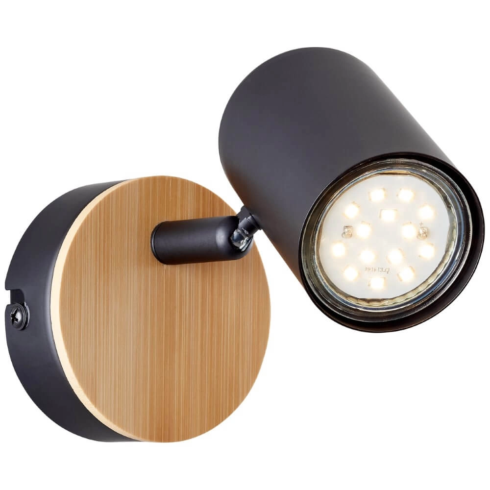 Wandlampe Niels schwarz mit Holz Brilliant 4004353410192