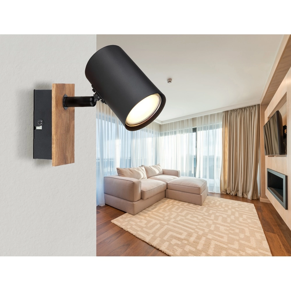 Wandlampe Linca Schwarz mit Holz Globo 9007371449941
