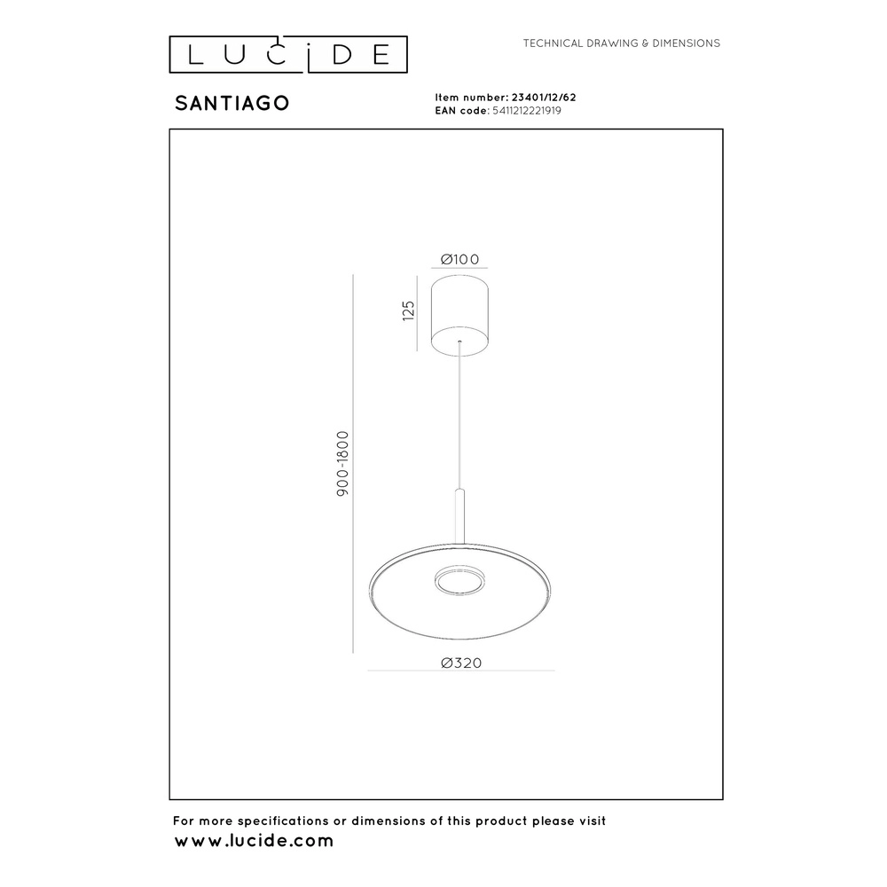 Glas-LED-Pendellampe Santiago Ø 32cm – Champagner Premium by Lucide 5411212221919