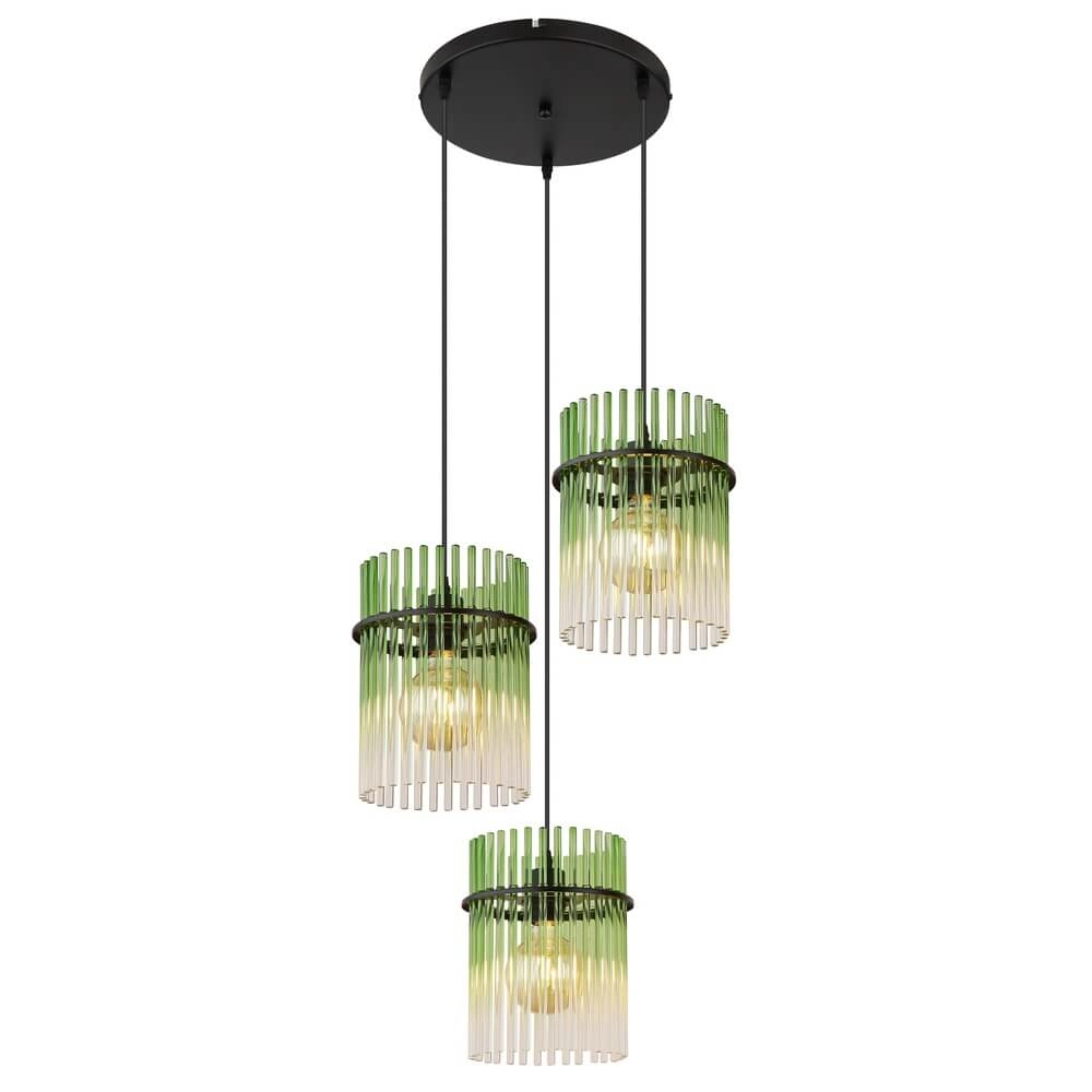 Schwarze Pendelleuchte Gorley mit grünem Glas Ø 47cm