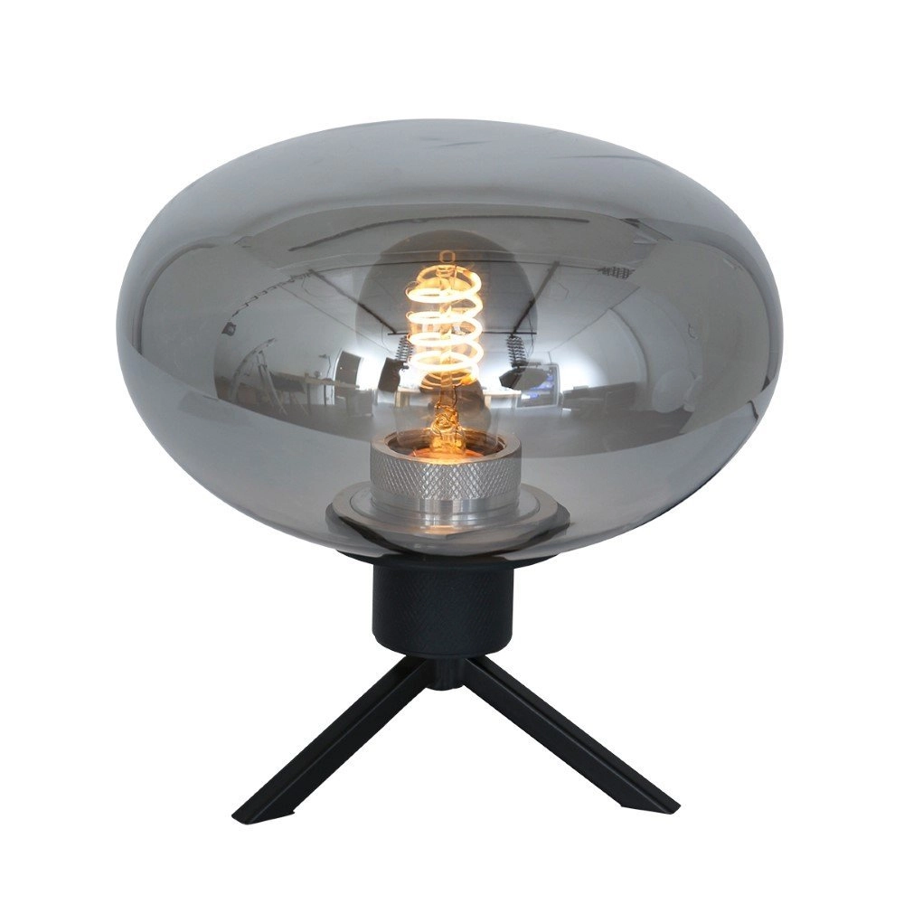 Glastischlampe Reflexion 22cm schwarz mit Rauchglas