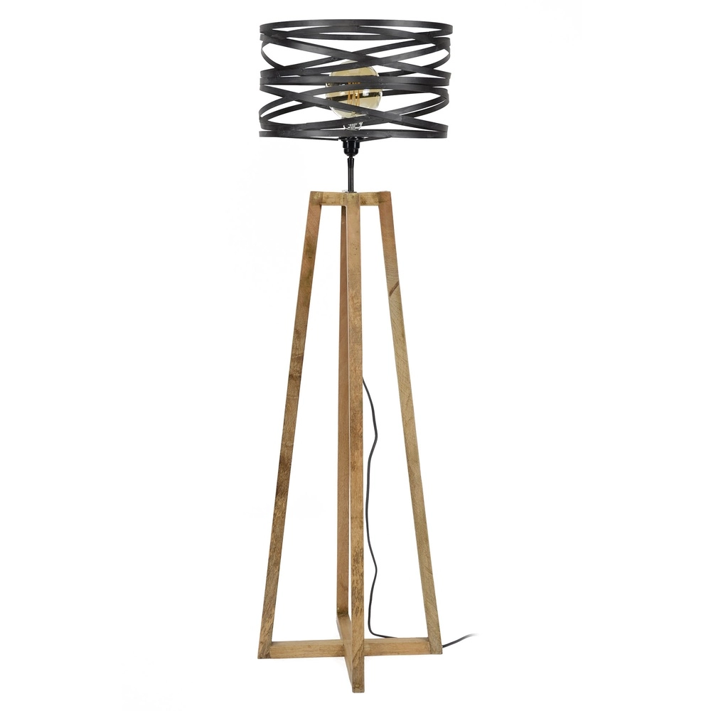 Industrie-Stehlampe Twist Ø 41cm – Holz mit Grau Lyora 8716803511811