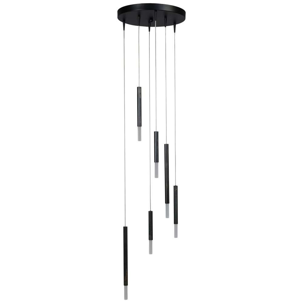 Black loft hanging lamp Flute 6-light design cylinders