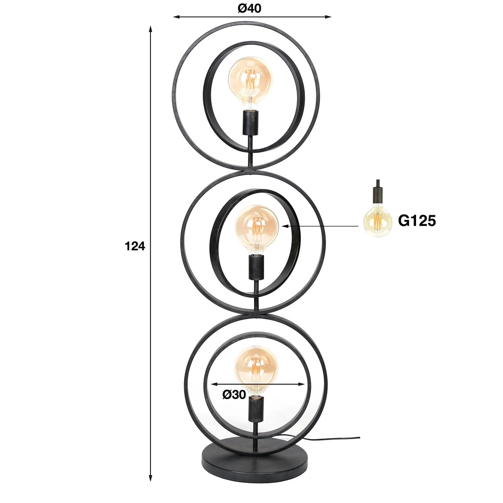 3-Licht Holzkohle-Stehlampe Turn E27 - Ø 40cm Lyora 8716803513082