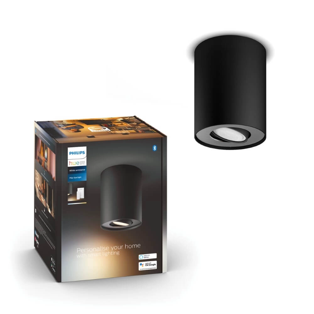 Deckenstrahler Hue Pillar - White Ambiance 1-flammig schwarz mit Schalter Philips 8719514338449
