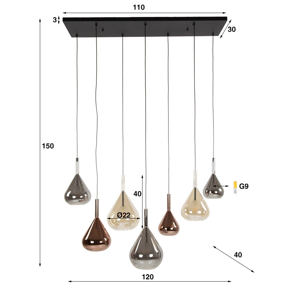 7-Licht Esstisch-Pendellampe Wings Ø 22 cm Glas Lyora 8716803511989