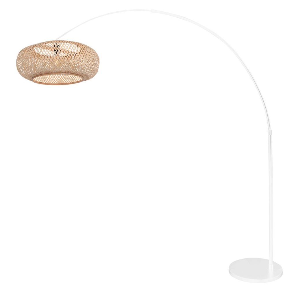 Weiße Bogenlampe Maze Naturel mit Rattanhaube Steinhauer 8712746185812