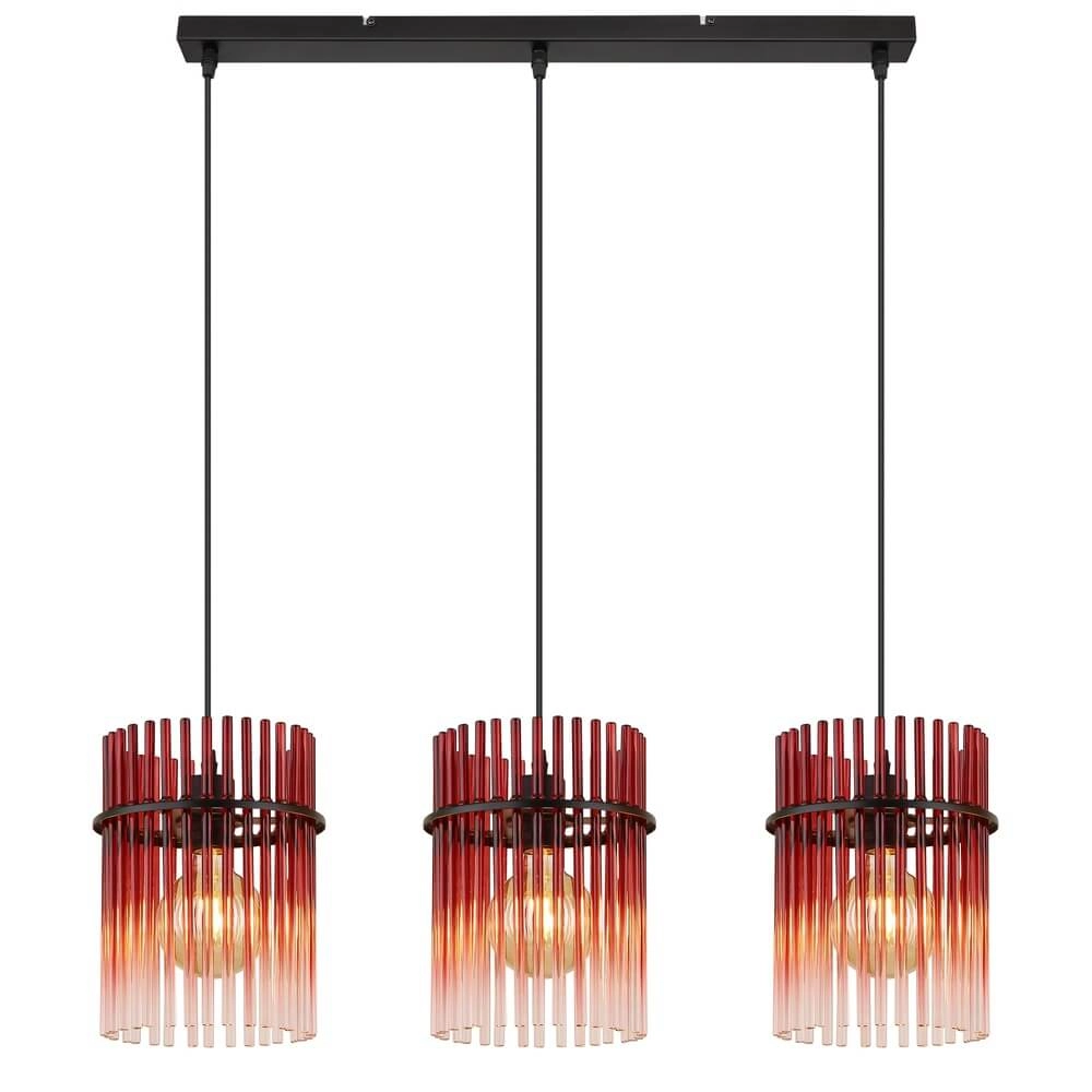Schwarze Pendelleuchte Gorley mit rotem Glas 3-flammig Globo 9007371465965