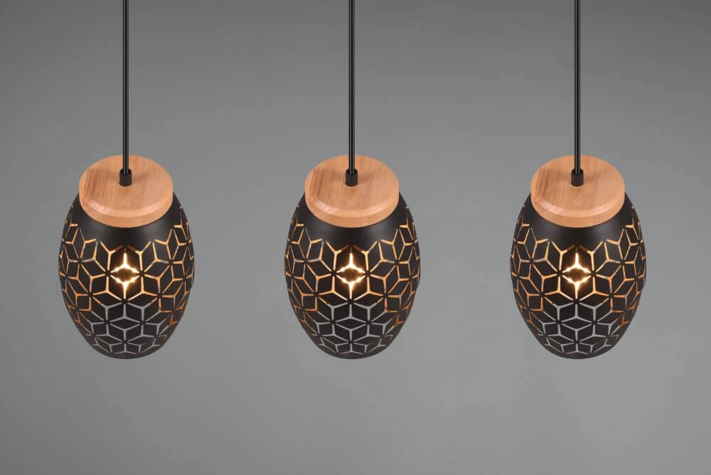 Schwarzgoldene Hängelampe Bidar 3-flammig Trio 4017807574890