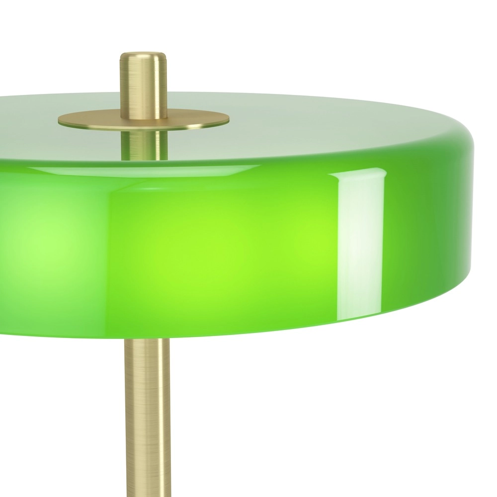 Design-Tischlampe Salve Messing, verziert mit Grün