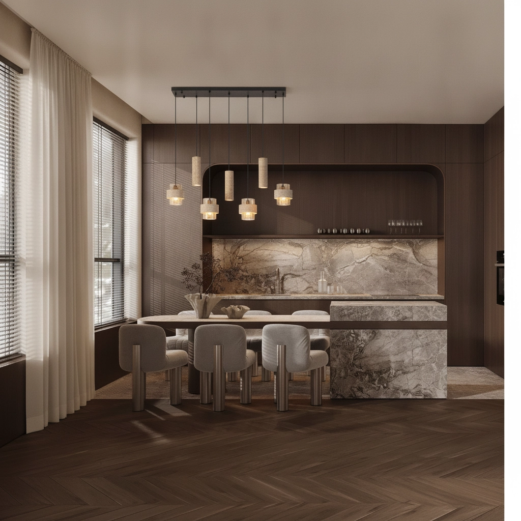 7-Licht Pendellampe Melony Moderner Sandbraun