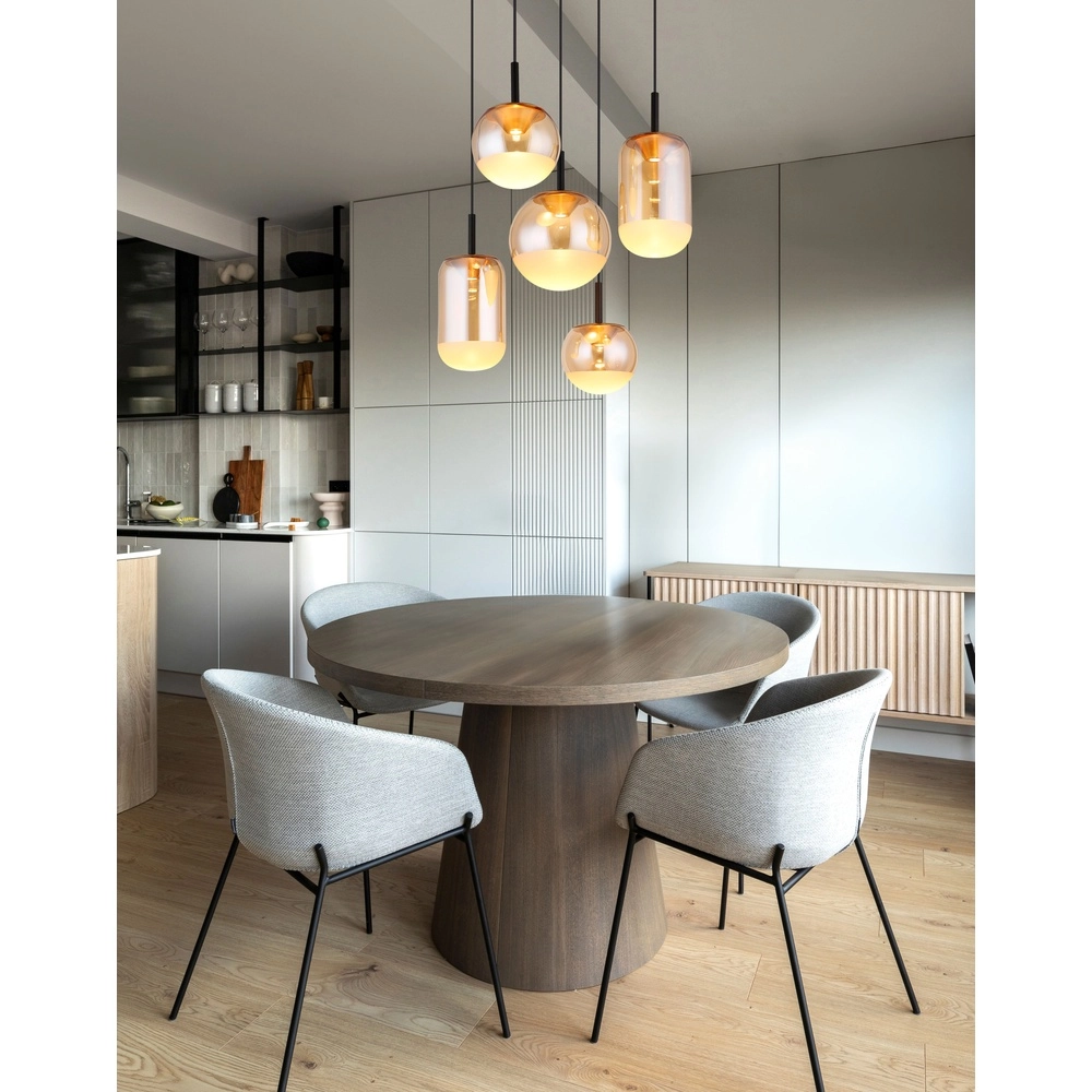 Design-Pendellampe Severin 5-Licht Schwarz mit bernsteinfarbenem Glas Globo 9007371537945