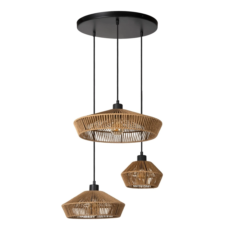 Pendellampe Yunkai Ø 60 cm schwarz mit Rattan