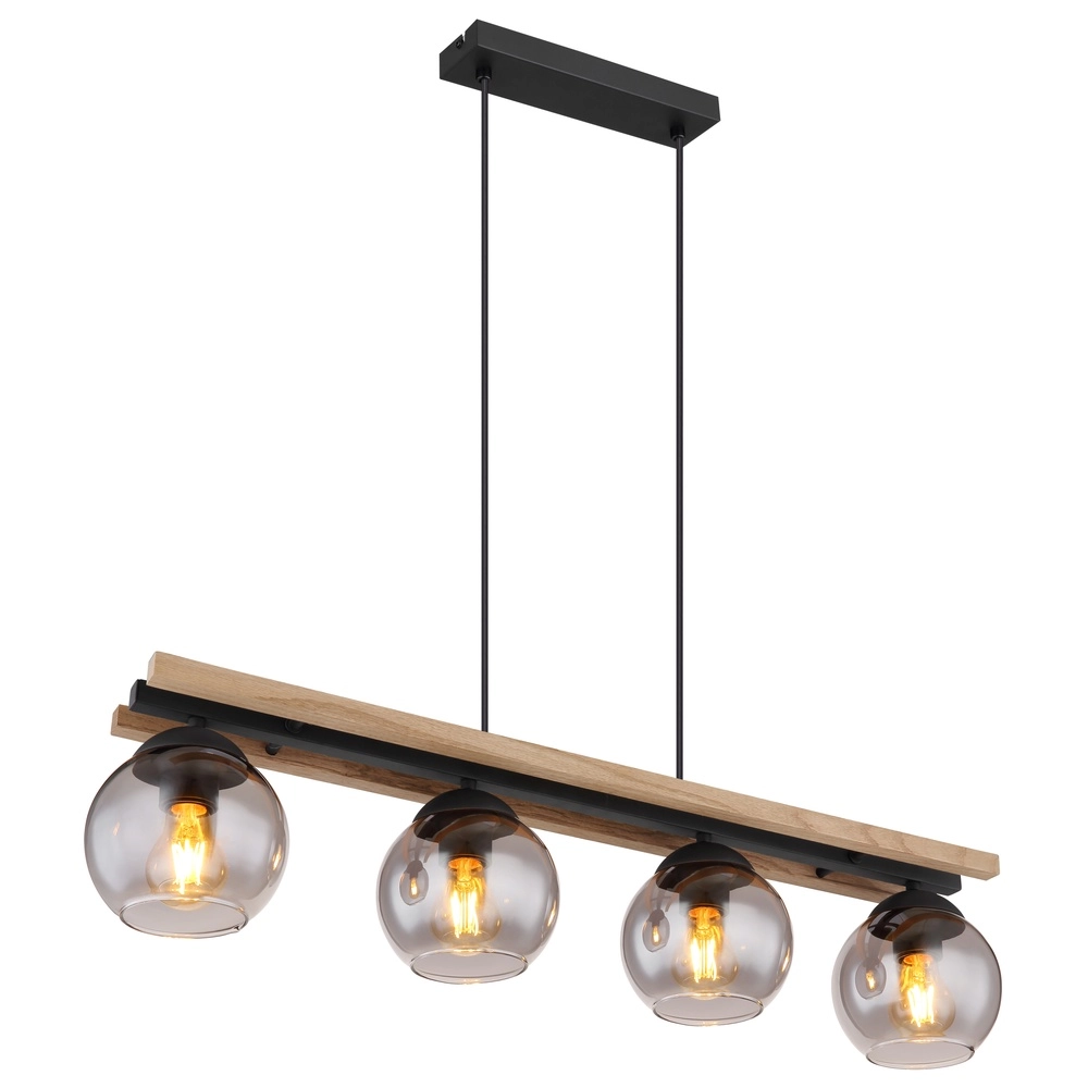 4-Licht Pendellampe Conni Schwarz mit Holz