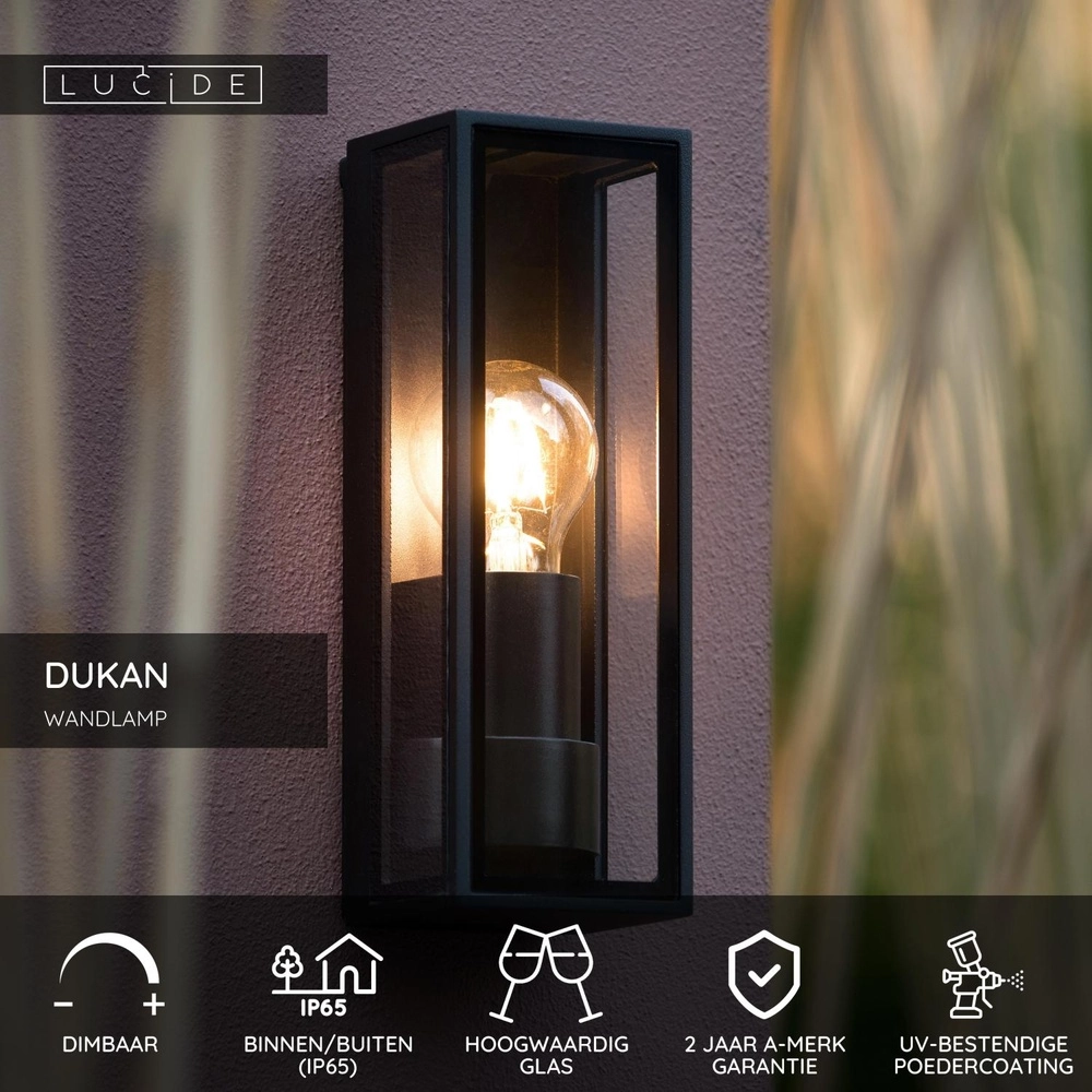 Design-Wandlampe Dukan IP65 schwarze Single Lucide 5411212151872