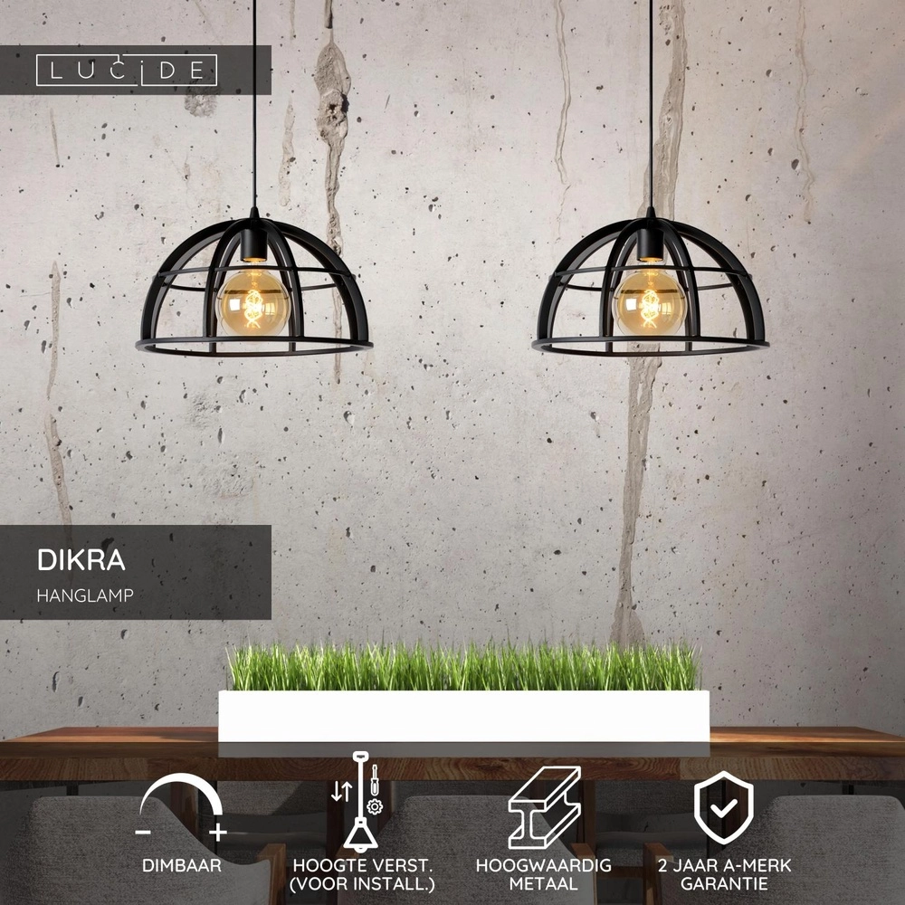 2-Licht Pendellampe Dikra Industriell Schwarz Lucide 5411212761019