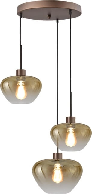 3-flammige Pendelleuchte Genua braun mit 2x Goldglas Ø 24cm und 1x Ø 29cm