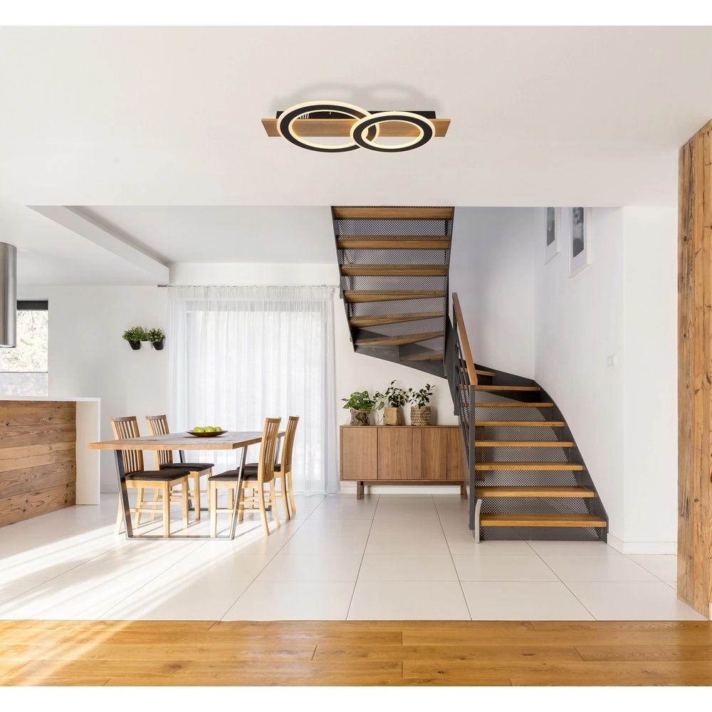 Design-Deckenlampe Jayden Schwarz mit Holz 3 Ringe Globo 9007371468409