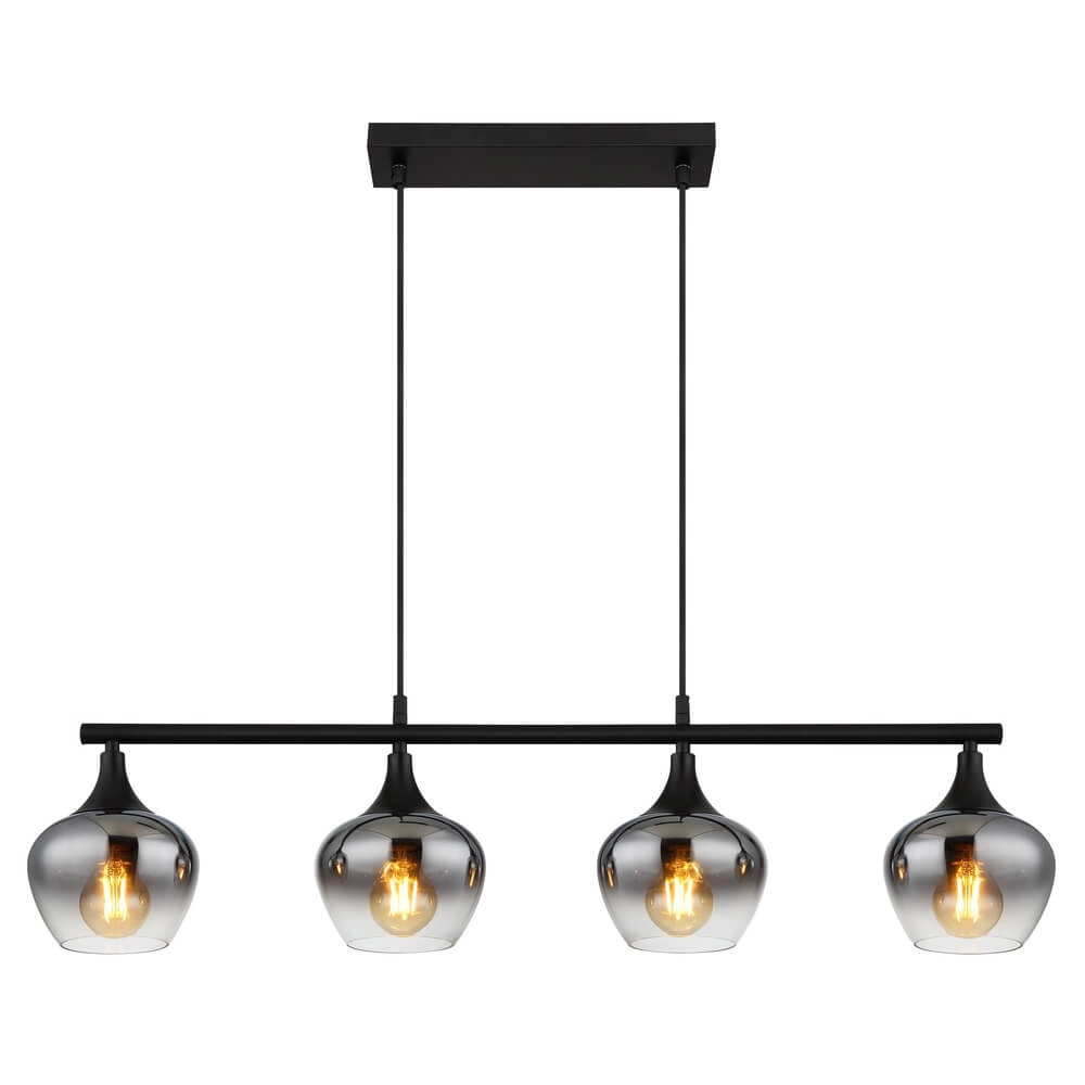 4-flammige Pendelleuchte Maxy schwarz mit Rauchglas Globo 9007371471188