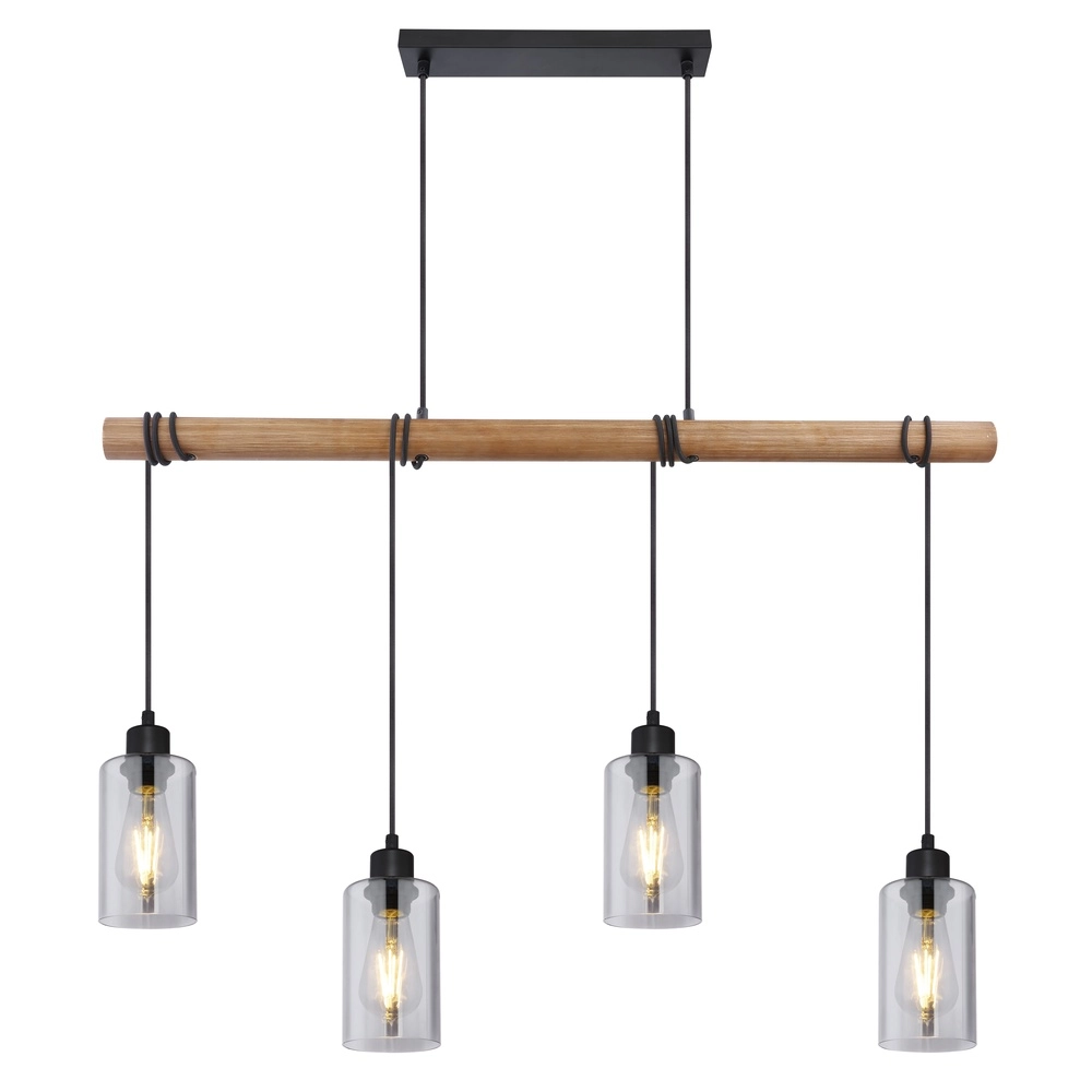 Pendellampe Hadera 4-Licht Schwarz mit Rauchglas Globo 9007371414840