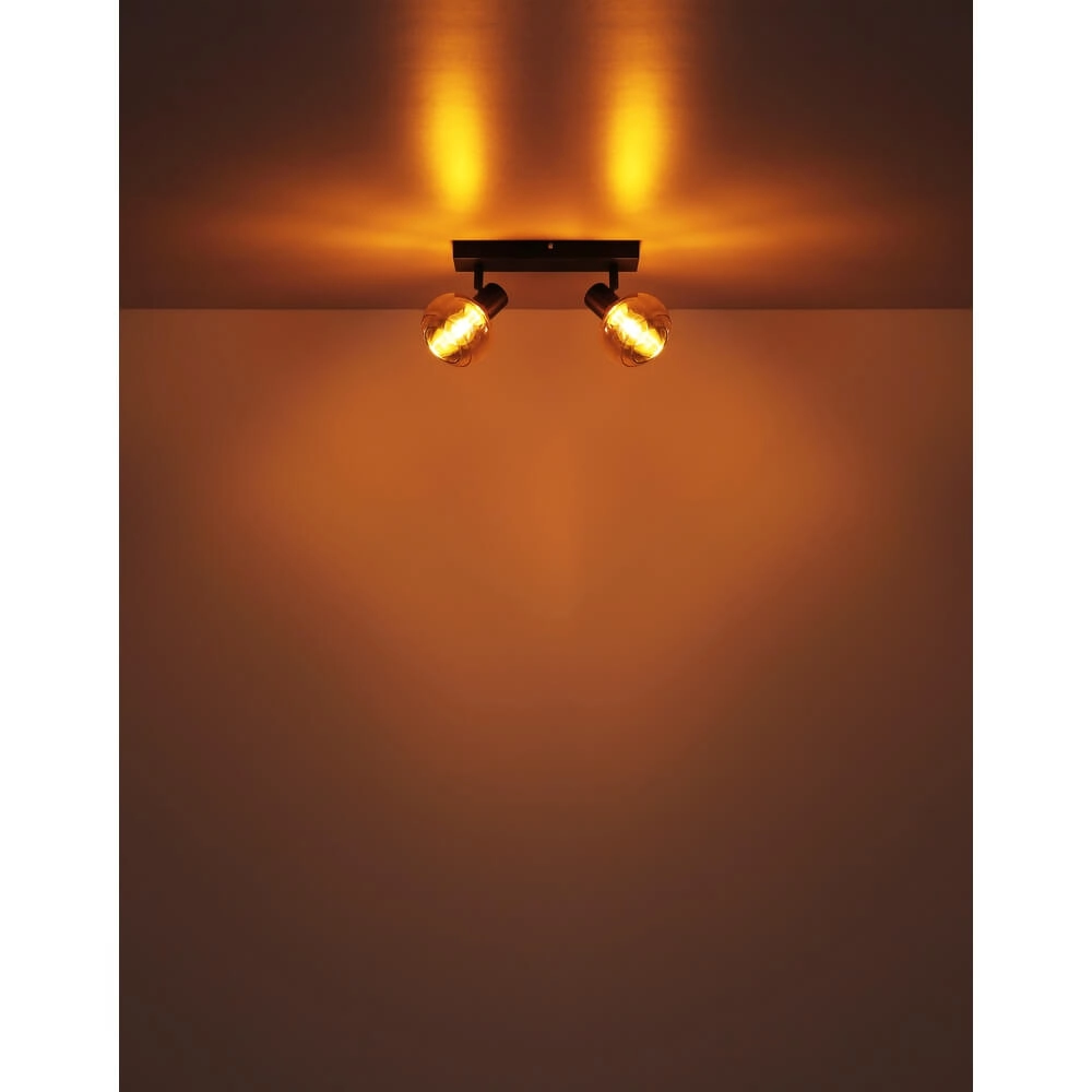 Schwarze Deckenleuchte Tokki 2-flammiges bernsteinfarbenes Rauchglas Globo 9007371455027