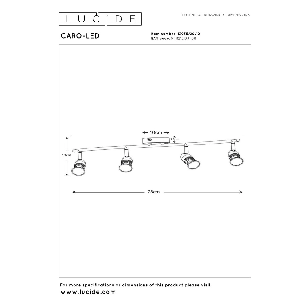 Deckenscheinwerfer Caro-Led 4-Licht mattes Chrom Lucide 5411212133458