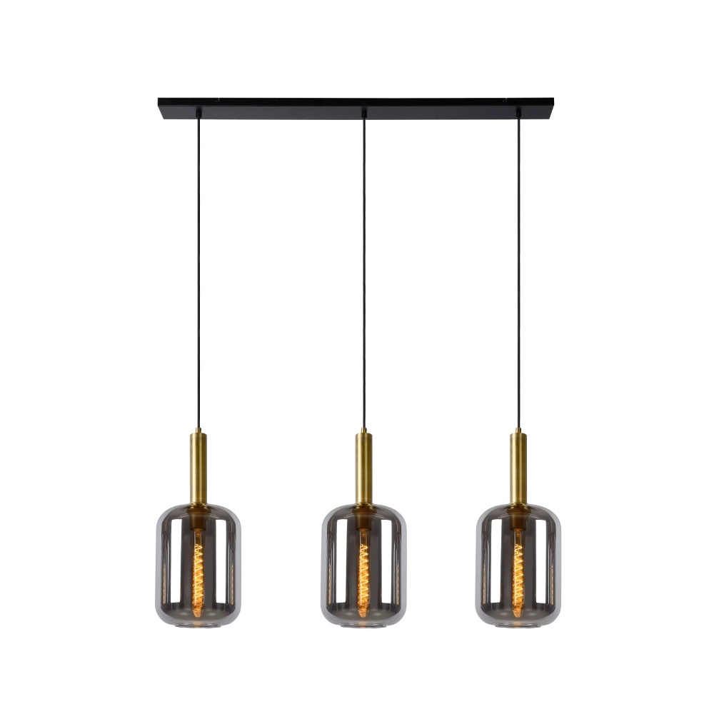 3-Lichs Pendellampe Joanet Glattes Gold mit Rauchglas