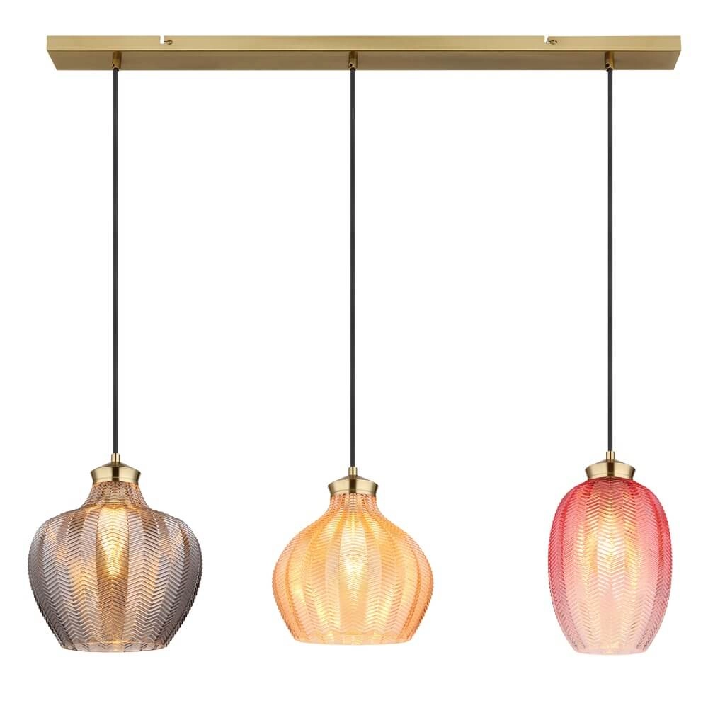 Goldene Pendelleuchte Jessica mit farbigem Glas 3-flammig Globo 9007371475124