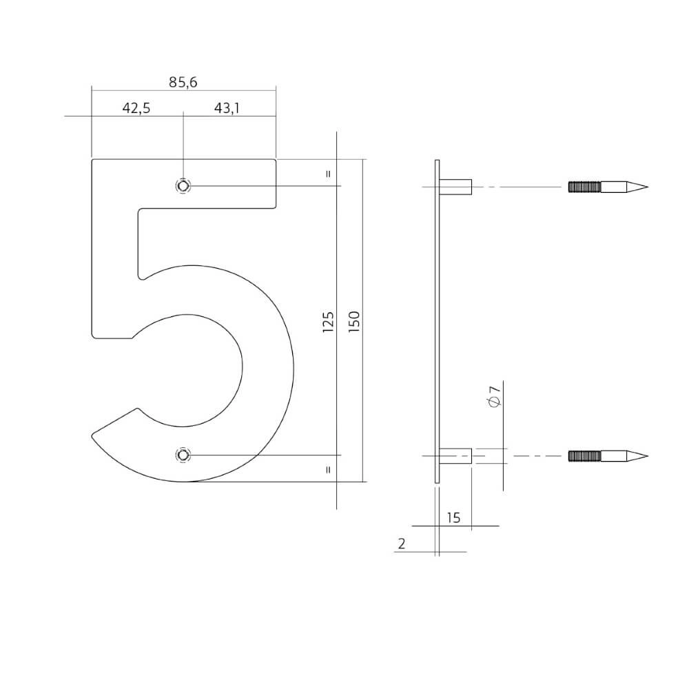 Hausnummer 5 Numbra 150x2mm Edelstahl Intersteel 8714186126745