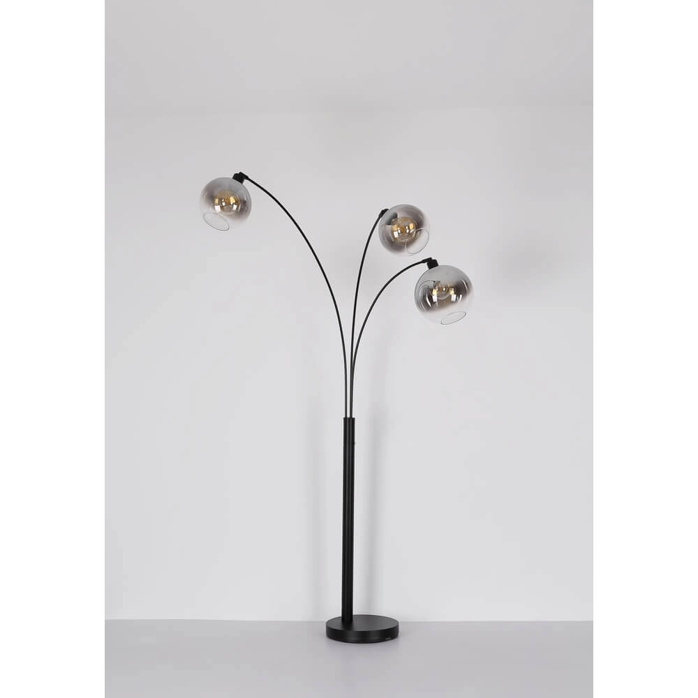 Schwarze Stehleuchte Newcastle Sphere Rauchglas 3-flammig Globo 9007371449798