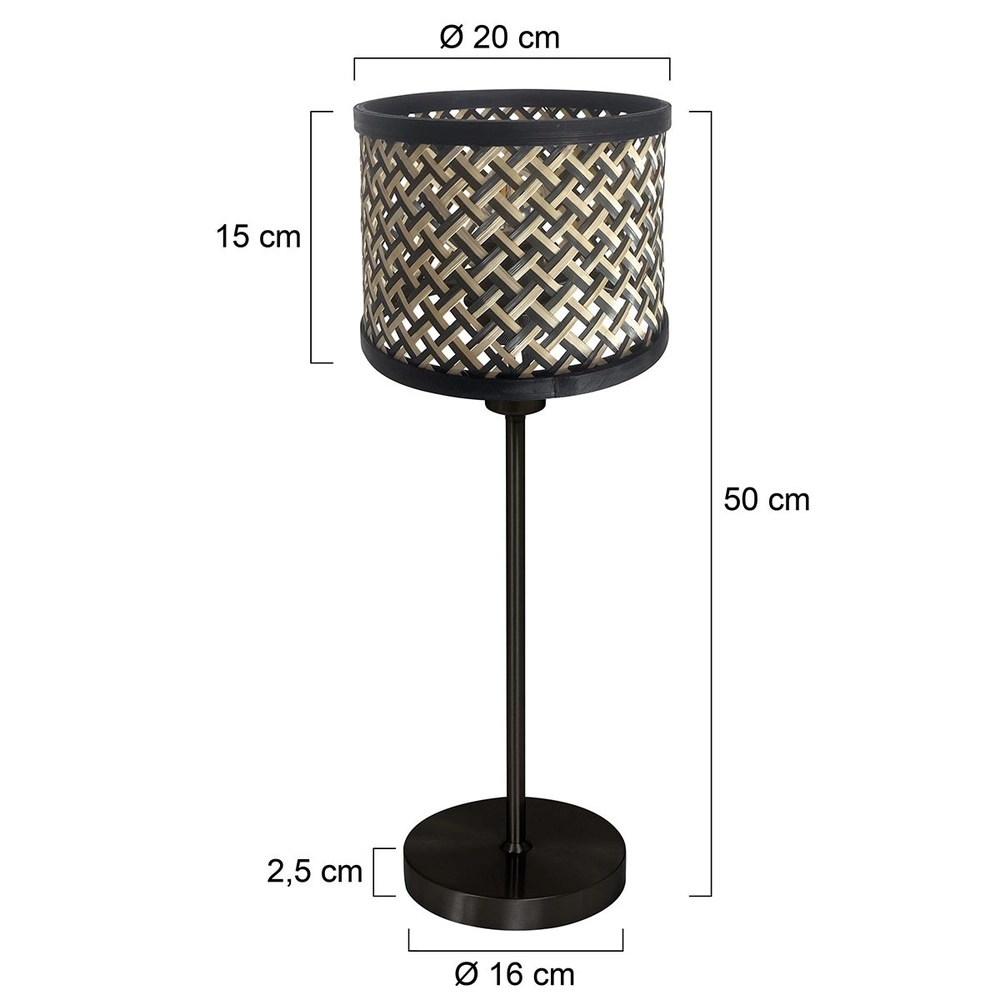 Schwarze Tischleuchte Noor mit Rattan und schwarzer Kapuze Steinhauer 8712746182149