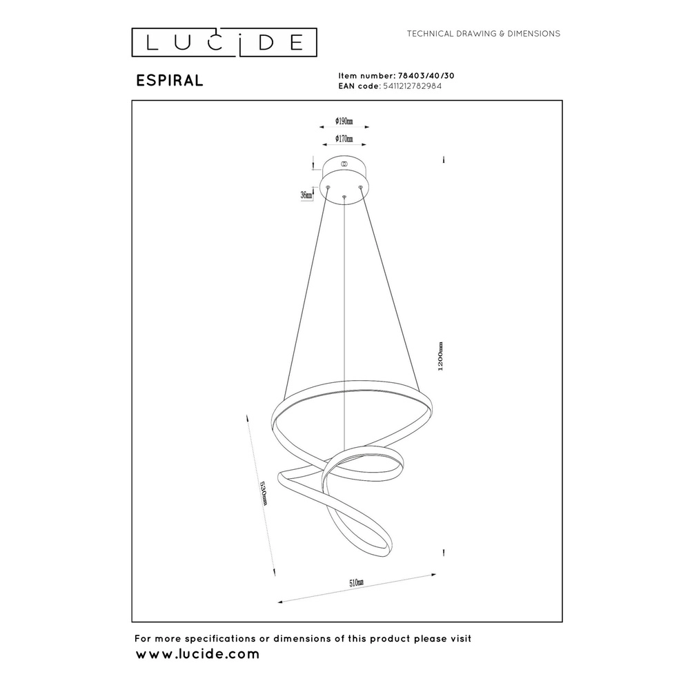 Moderne Pendellampe Espiral schwarzer 40W Lucide 5411212782984