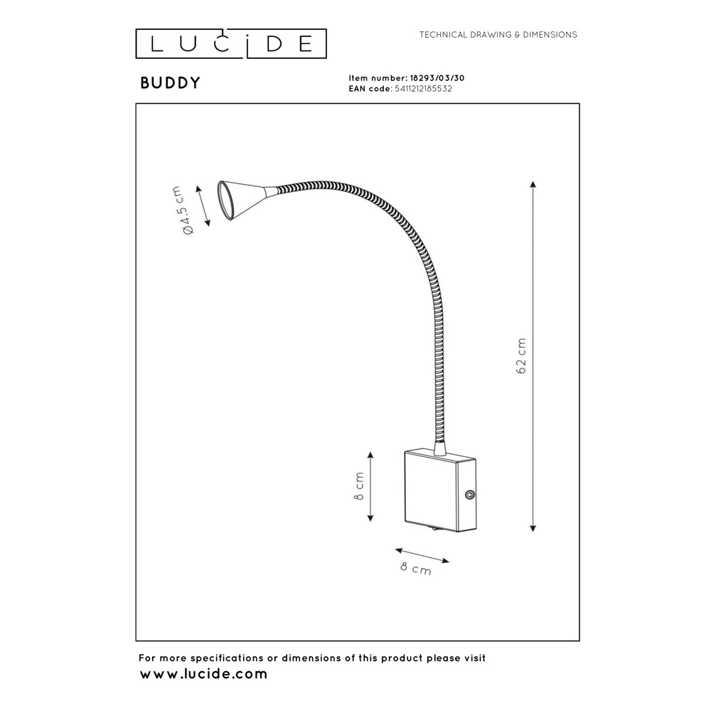 Bett-Leselampe Buddy 4000K schwarz Lucide 5411212185532